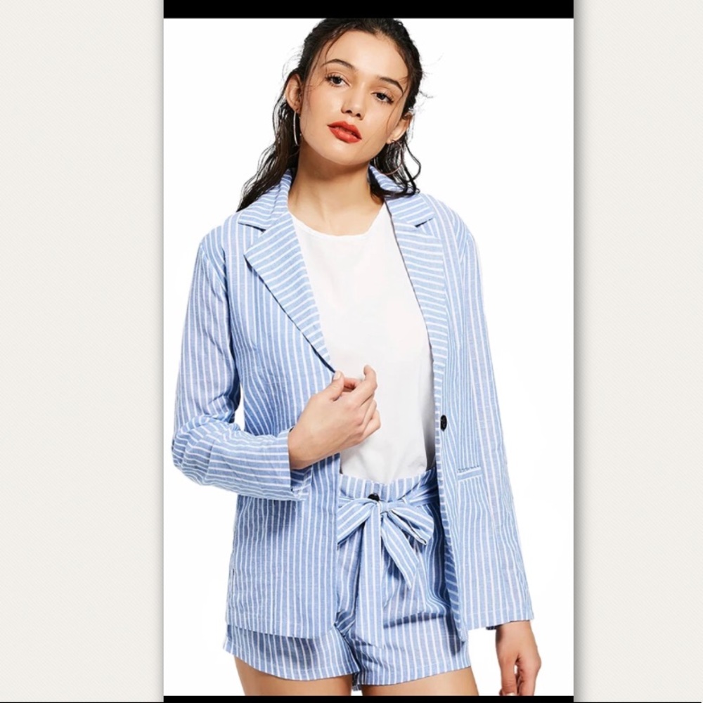Striped two piece blazer and short set